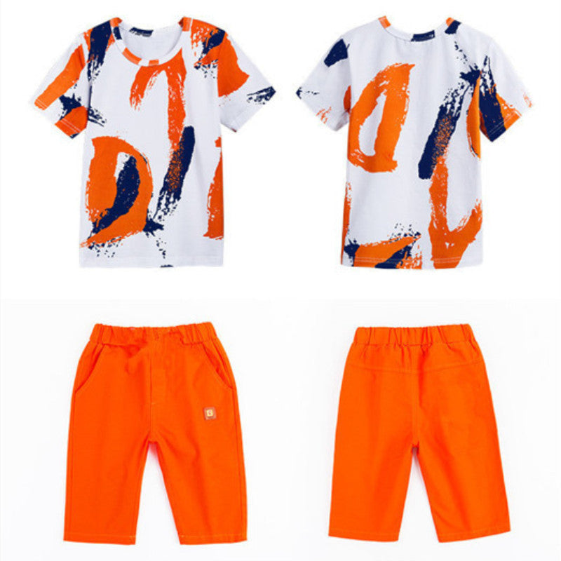 Boys' summer outfit  new collection: kids' summer short-sleeve two-piece set, korean style trendy for toddlers and young children