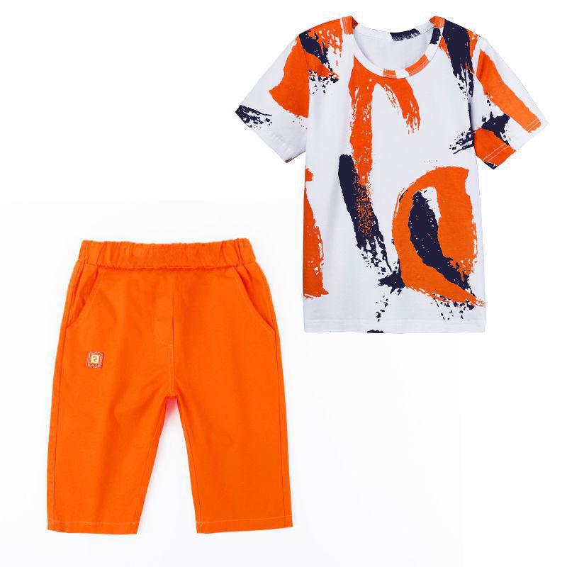Boys' summer outfit  new collection: kids' summer short-sleeve two-piece set, korean style trendy for toddlers and young children