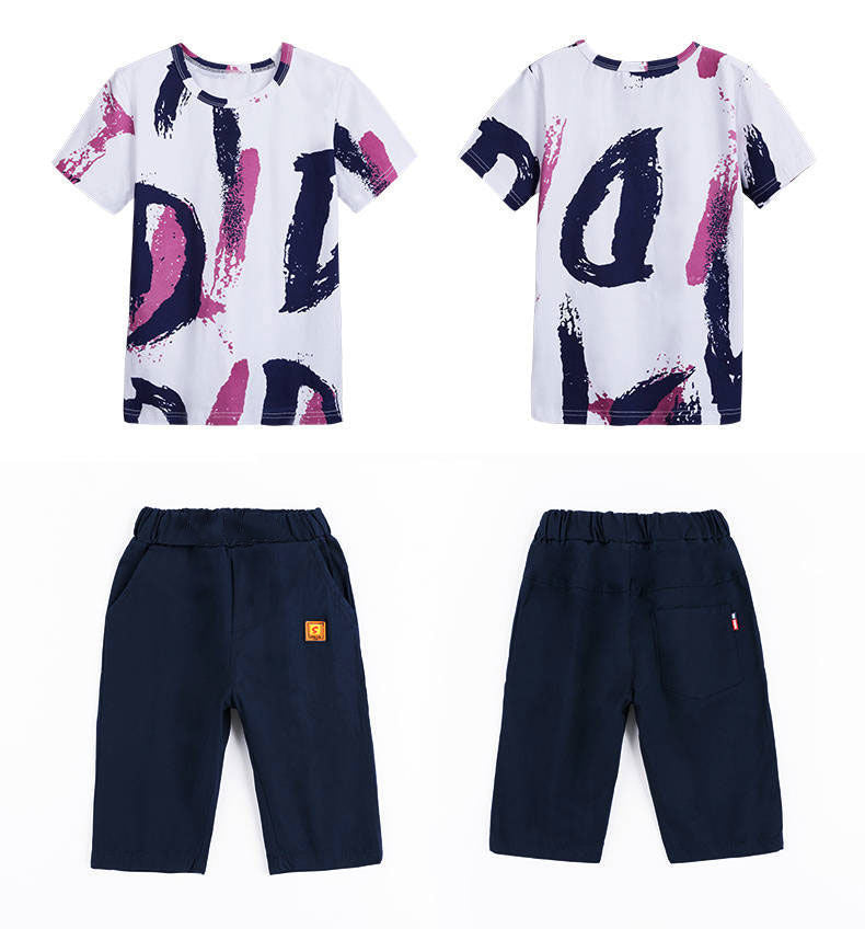 Boys' summer outfit  new collection: kids' summer short-sleeve two-piece set, korean style trendy for toddlers and young children
