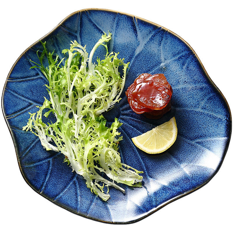 Ceramic kiln-turned western-style plates, japanese-style lotus leaf plates, fruit salad plates, creative for home plates, microwaveable