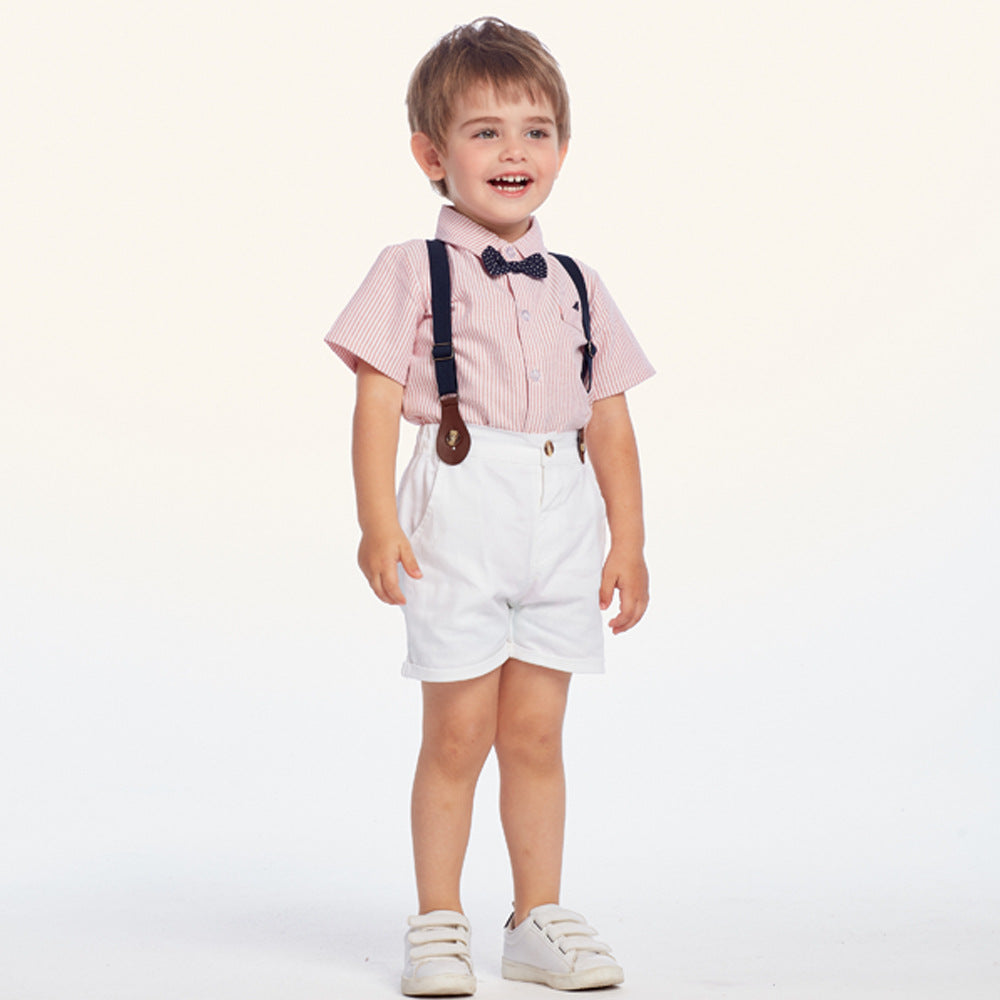 K-stylesummer children's clothing boys gentleman polka dot bow tie suit overalls two-piece setbabysuit k-style children's clothing