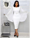 Fashion royal sister style silm tight hip-covering exaggerated large bell chiffon sleeves matching diamond large belt