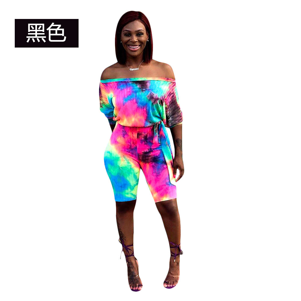 S390269 European and American summer sexy one-word collar color-changing hollow backless strap one-piece five-point pants pencil pants women