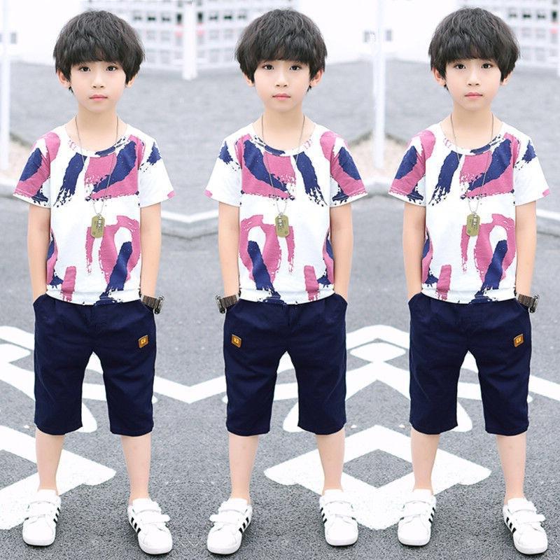 Boys' summer outfit  new collection: kids' summer short-sleeve two-piece set, korean style trendy for toddlers and young children
