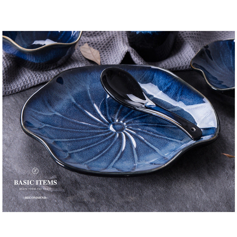 Ceramic kiln-turned western-style plates, japanese-style lotus leaf plates, fruit salad plates, creative for home plates, microwaveable