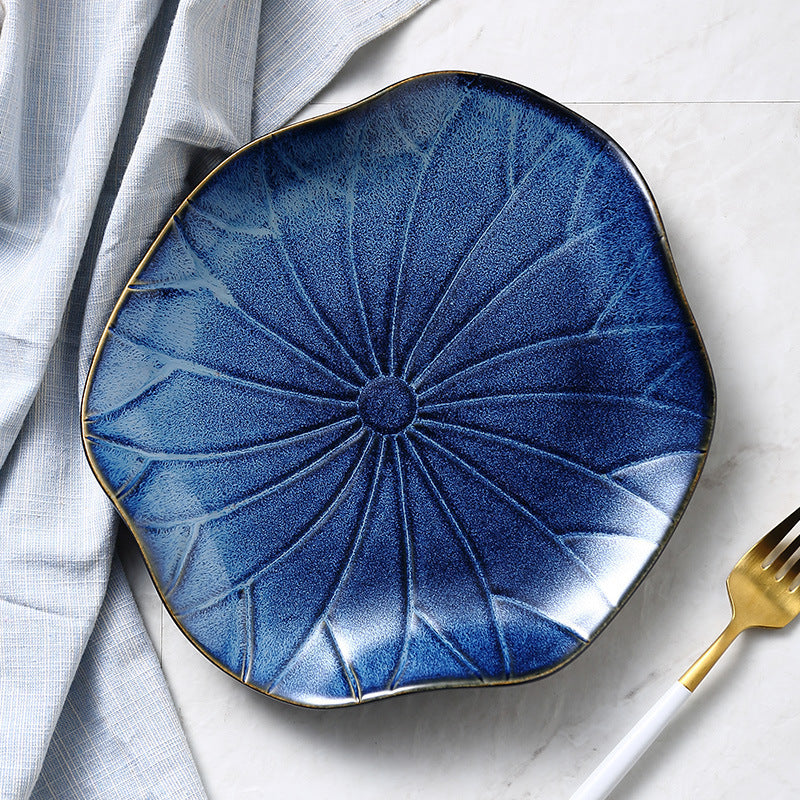 Ceramic kiln-turned western-style plates, japanese-style lotus leaf plates, fruit salad plates, creative for home plates, microwaveable
