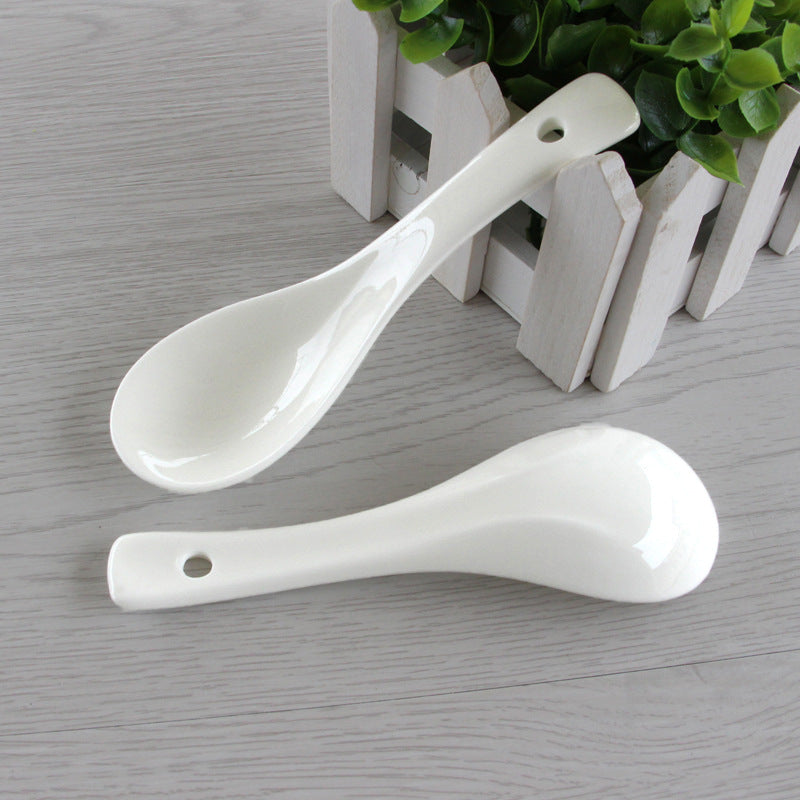 Pure white ceramic small spoon hotel restaurant spoon for home bone china spoon electric rice cooker spoon hotel same style spoon