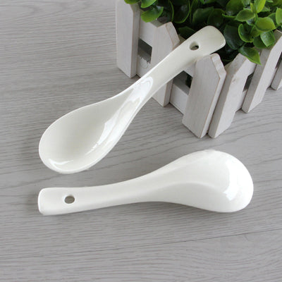 Pure white ceramic small spoon hotel restaurant spoon for home bone china spoon electric rice cooker spoon hotel same style spoon