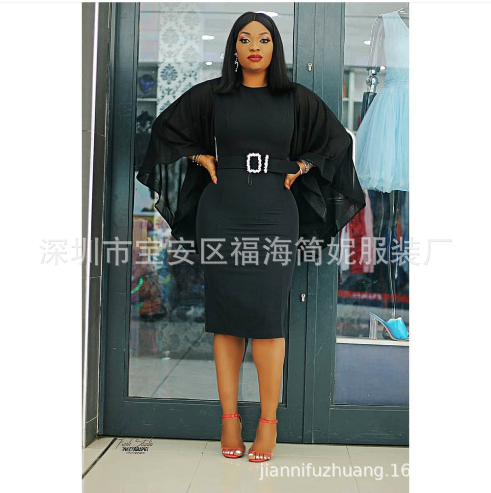 Fashion royal sister style silm tight hip-covering exaggerated large bell chiffon sleeves matching diamond large belt