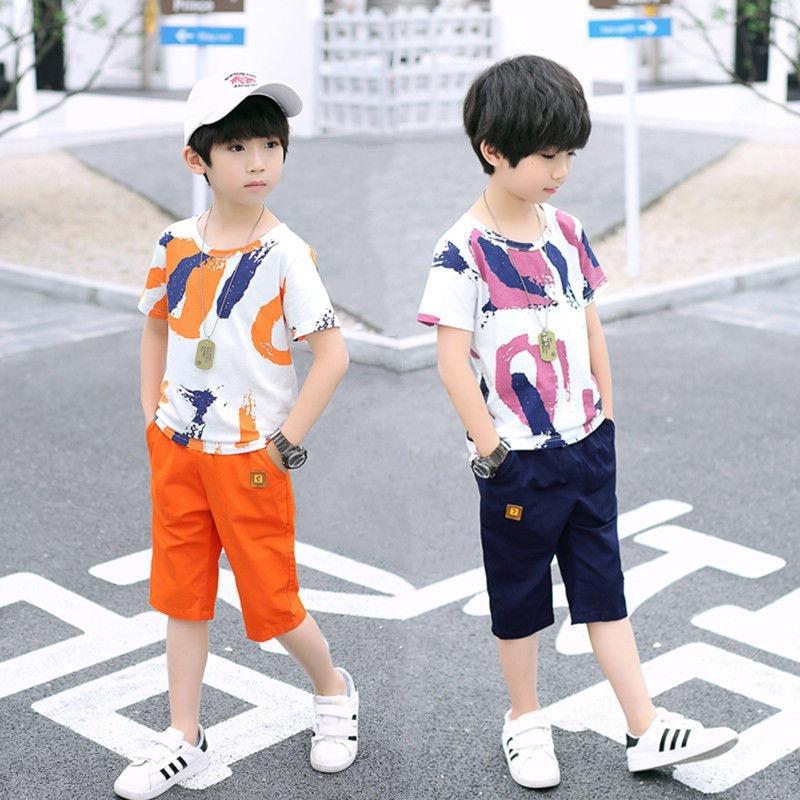 Boys' summer outfit  new collection: kids' summer short-sleeve two-piece set, korean style trendy for toddlers and young children