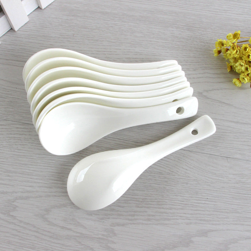 Pure white ceramic small spoon hotel restaurant spoon for home bone china spoon electric rice cooker spoon hotel same style spoon
