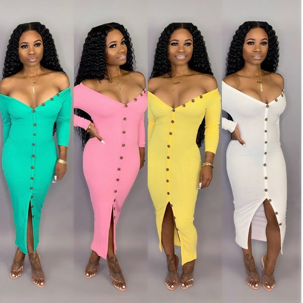 Z035   Independent Station Source European and American Sexy Women's Clothing Big V-Neck Long Dress Nightclub Clothing