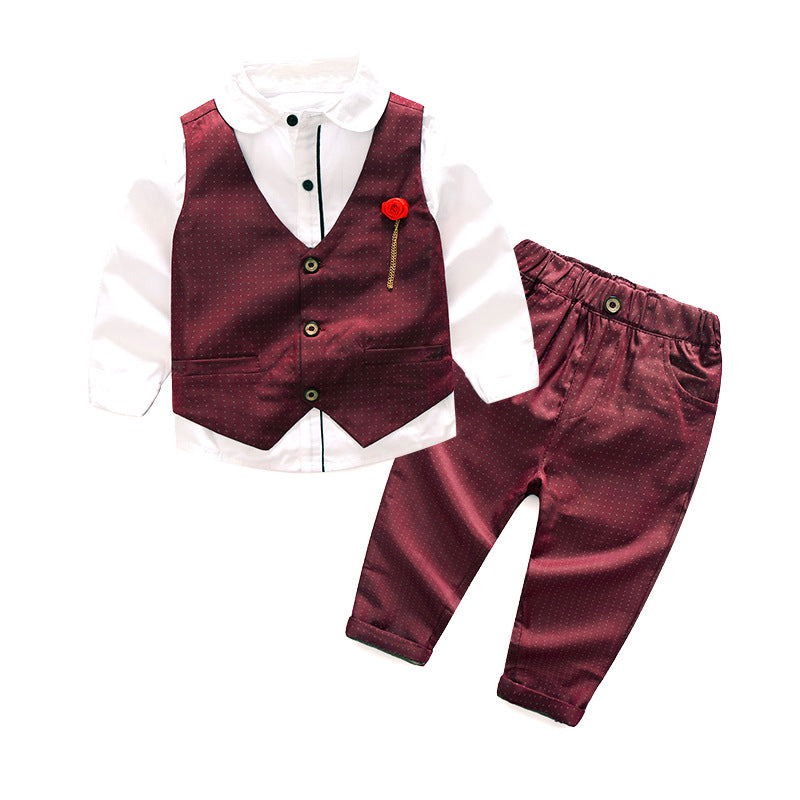 Boys' suit set: vest, long-sleeve shirt, gentleman style - perfect for birthdays, first birthdays, and wholesale. european and american style