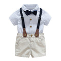 children's clothing set, korean style, boys' short-sleeved striped shirt, cotton overalls, performance outfit, gentleman's first birthday suit