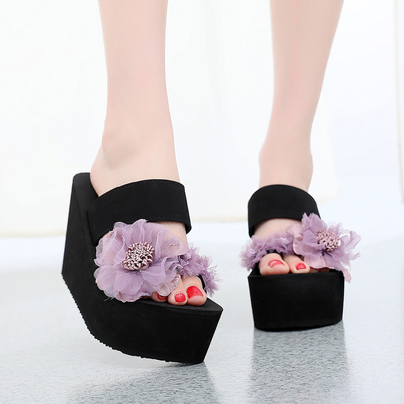 2025 beach vacation sweet thong sandals - summer travel non-slip high heel outdoor beach slippers for women