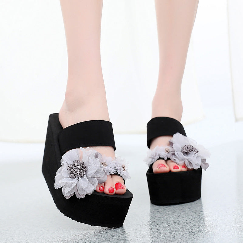 2025 beach vacation sweet thong sandals - summer travel non-slip high heel outdoor beach slippers for women