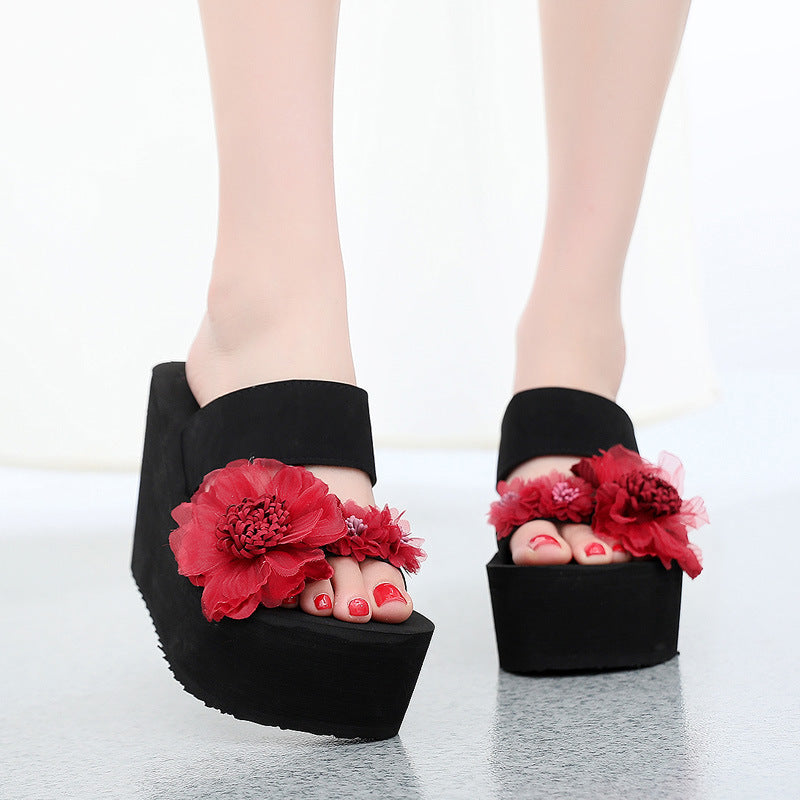 2025 beach vacation sweet thong sandals - summer travel non-slip high heel outdoor beach slippers for women