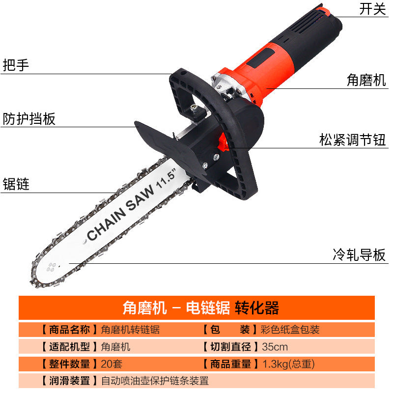 Angle grinder modified electric chain saw bracket grinder variable chainsaw conversion head 100 angle grinder variable chainsaw conversion head