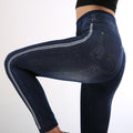 Ebay autumbest selling imitation denimhigh waist bottom pants for women cottonfashion side polka dot nine-point pants