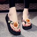 Fashioneasiest for match flip-flops women's platform sandals wedge heel thick sole flip-flops summer beach outwear medium heel vacation slippers