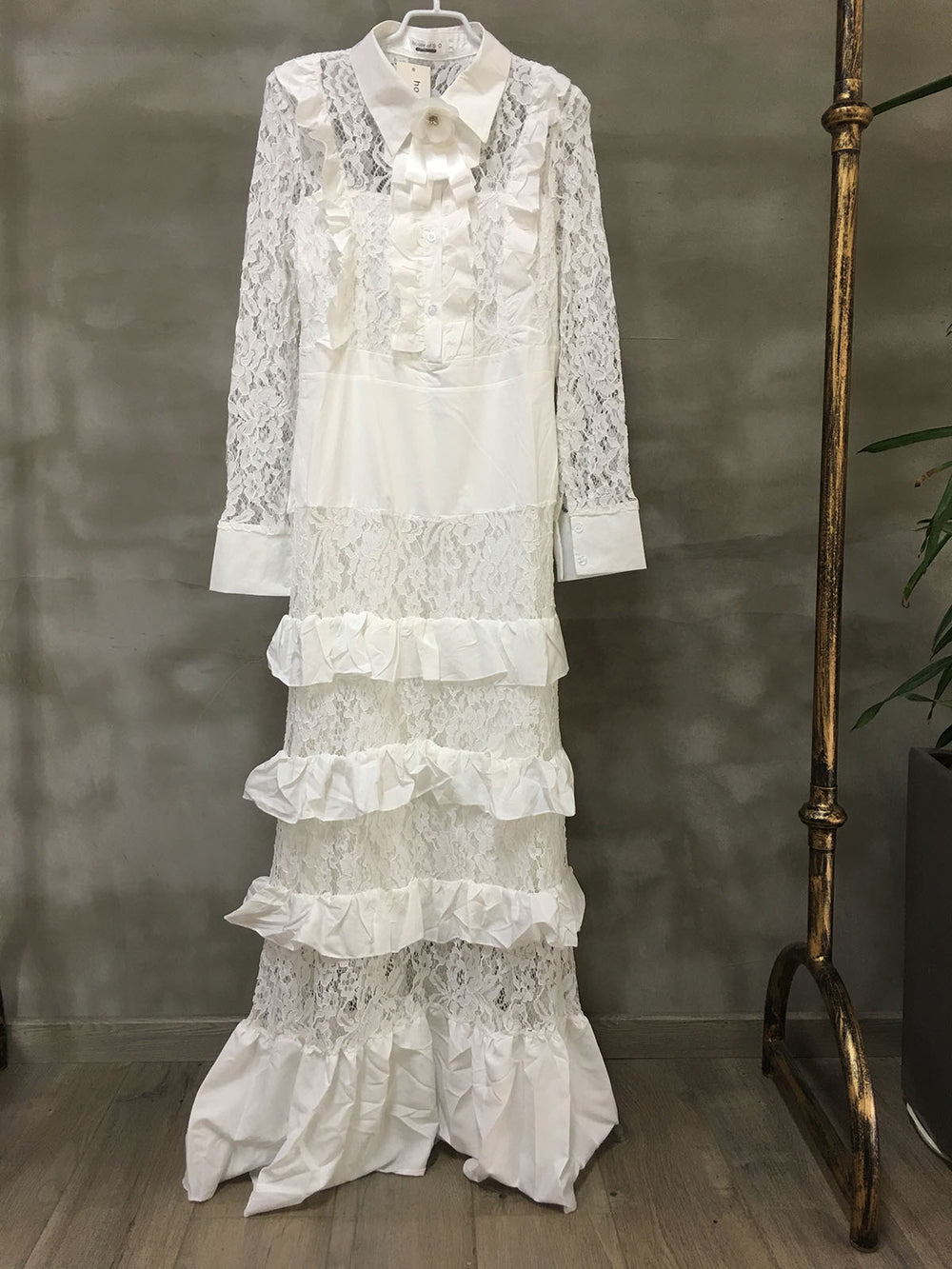 supply fashionlace shirt collar long sleeves fungus patchwork multi-layer cake long skirt matching brooch long skirt