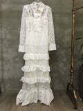 supply fashionlace shirt collar long sleeves fungus patchwork multi-layer cake long skirt matching brooch long skirt