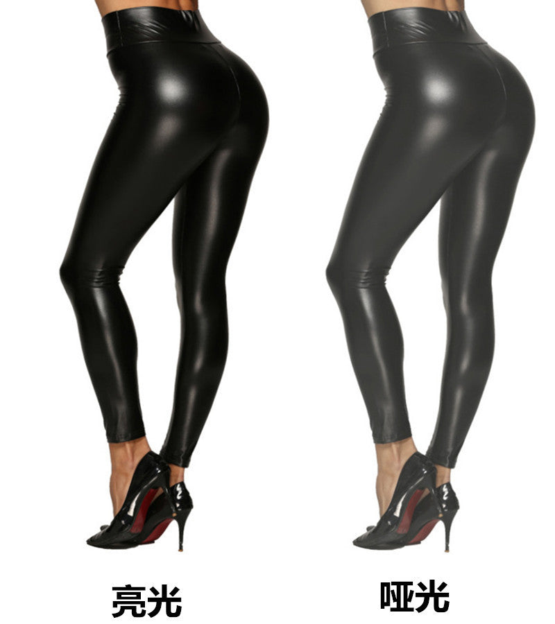 Amazon women's pu leather pants - cross-border bestseller -  leggings - high-waisted cropped pencil pants