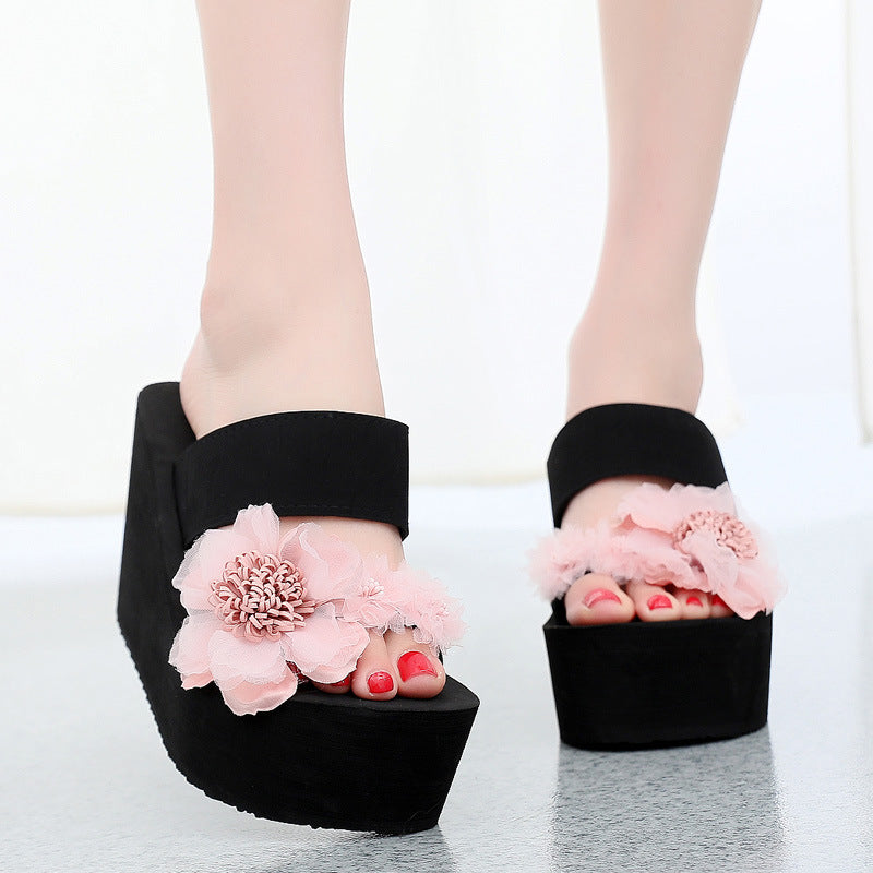 2025 beach vacation sweet thong sandals - summer travel non-slip high heel outdoor beach slippers for women