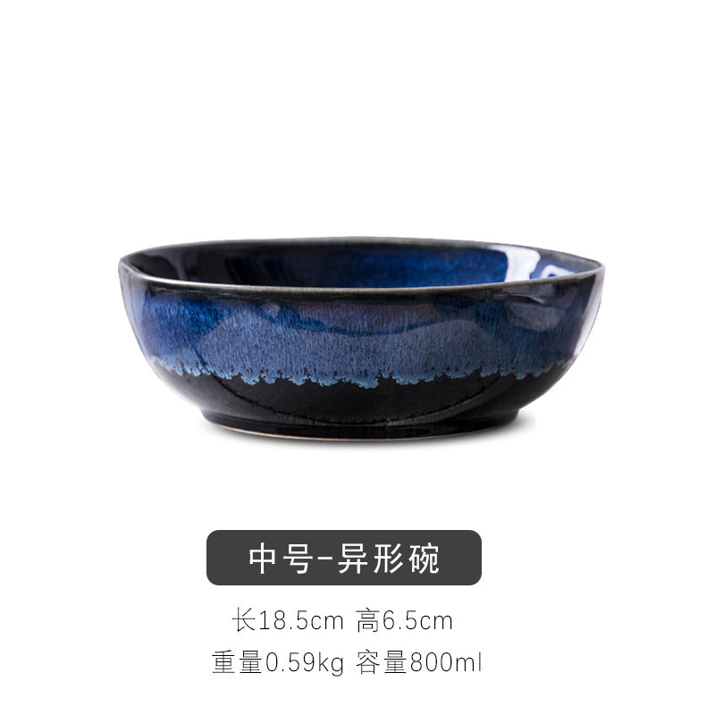Creative kiln-turned ceramic special-shaped bowl, large bowl, fruit bowl, dessert bowl, vegetable salad soup bowl, noodle bowl, rice bowl, hotel