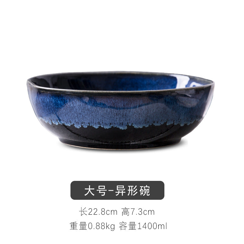 Creative kiln-turned ceramic special-shaped bowl, large bowl, fruit bowl, dessert bowl, vegetable salad soup bowl, noodle bowl, rice bowl, hotel
