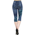 Wish  best selling imitation denim bottom pants women's cross-border women's clothing hot selling printing all-in-one pants