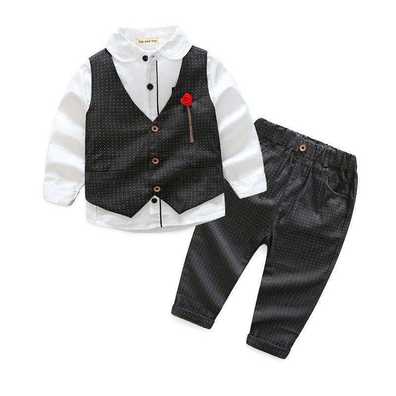 Boys' suit set: vest, long-sleeve shirt, gentleman style - perfect for birthdays, first birthdays, and wholesale. european and american style