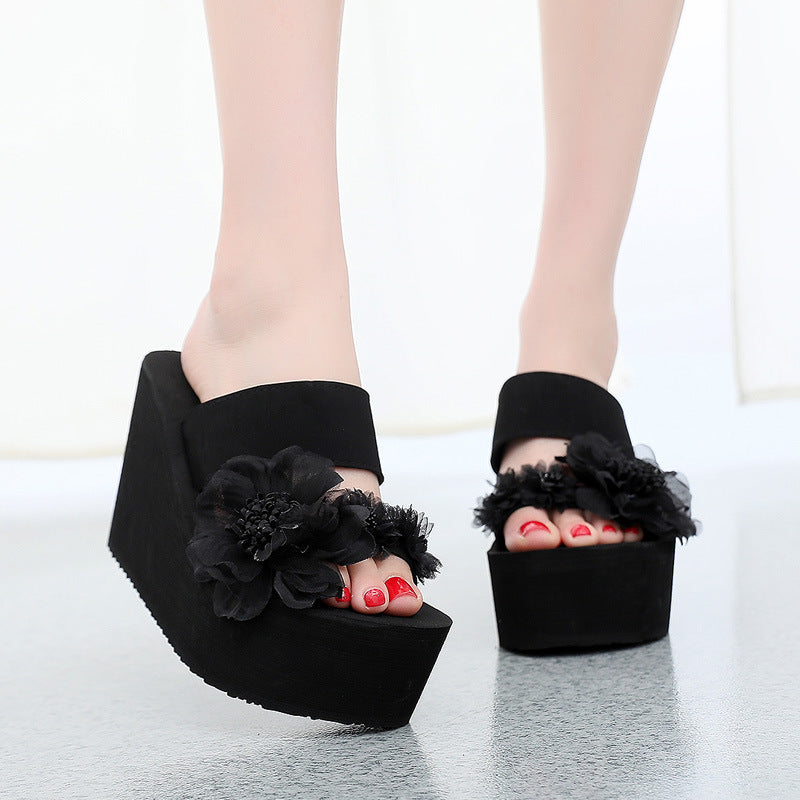 2025 beach vacation sweet thong sandals - summer travel non-slip high heel outdoor beach slippers for women