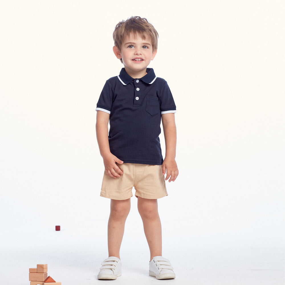 European and american style new children's summer outfit: boys' cotton polo shirt and shorts set - two-piece short sleeve set for toddlers and young children