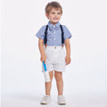 Korean style boys' short-sleeve shirt & overalls set with bow tie - gentleman's outfit for baby's first birthday