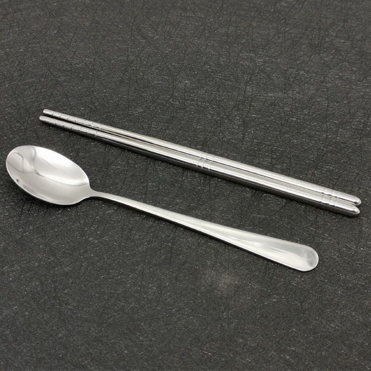 304 stainless steel thickened soup spoon and chopsticks portable korean style student lunch box set - spoon and chopsticks supermarket gift two-piece set