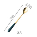 Nordic creative ceramic fruit fork coffee spoon stainless steel cutlery mooncake knife fork dark green steak knife fork spoon