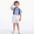 Korean style boys' short-sleeve shirt & overalls set with bow tie - gentleman's outfit for baby's first birthday