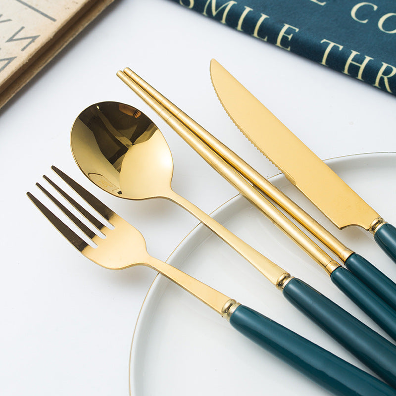 scandinavian ceramic handle fork coffee spoon stainless steel tableware mooncake knife and fork dark green steak knife and fork spoon