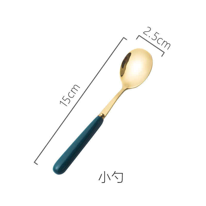 scandinavian ceramic handle fork coffee spoon stainless steel tableware mooncake knife and fork dark green steak knife and fork spoon