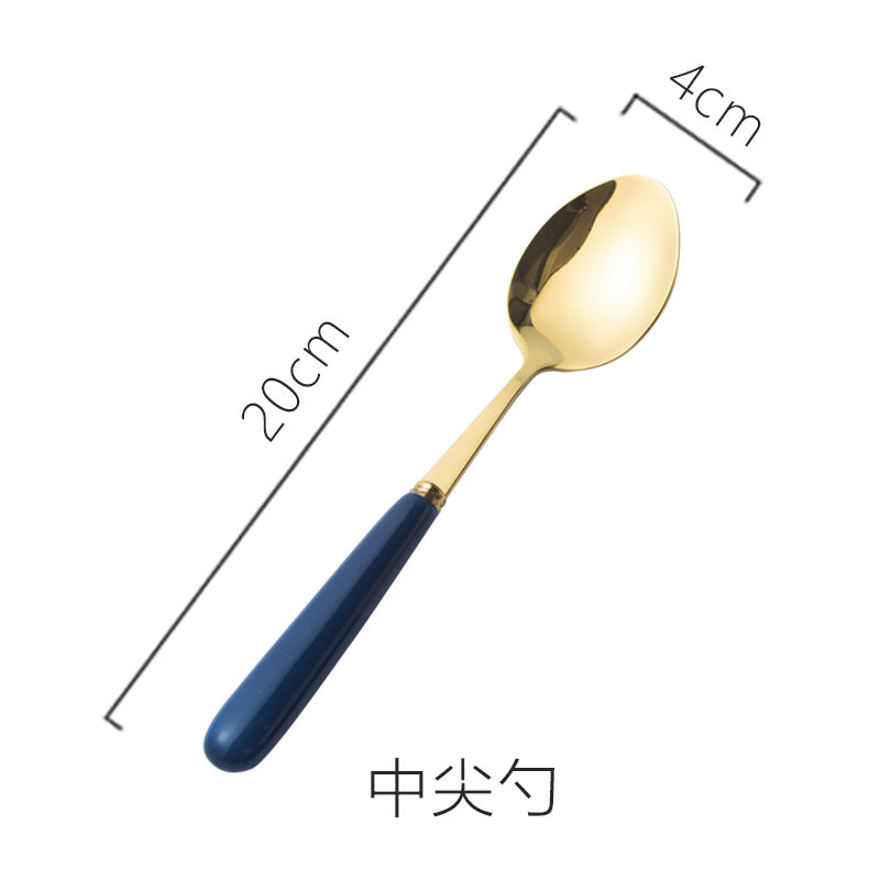 scandinavian ceramic handle fork coffee spoon stainless steel tableware mooncake knife and fork dark green steak knife and fork spoon