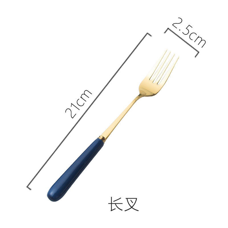 scandinavian ceramic handle fork coffee spoon stainless steel tableware mooncake knife and fork dark green steak knife and fork spoon