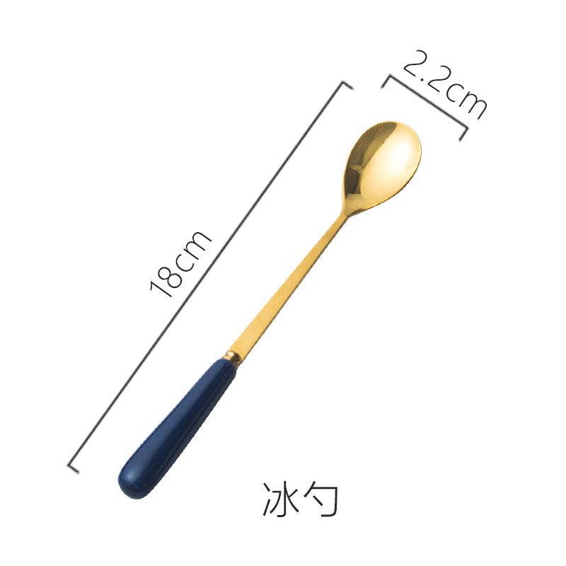 scandinavian ceramic handle fork coffee spoon stainless steel tableware mooncake knife and fork dark green steak knife and fork spoon