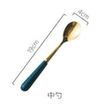 Nordic creative ceramic fruit fork coffee spoon stainless steel cutlery mooncake knife fork dark green steak knife fork spoon