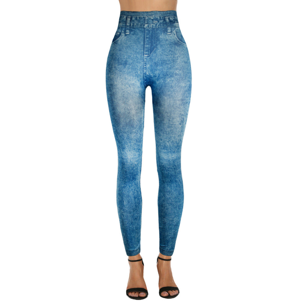 Xs-2xl imitation denim leggings for women -  &  bestseller - printed cropped pants - hot-selling cross-border women's apparel