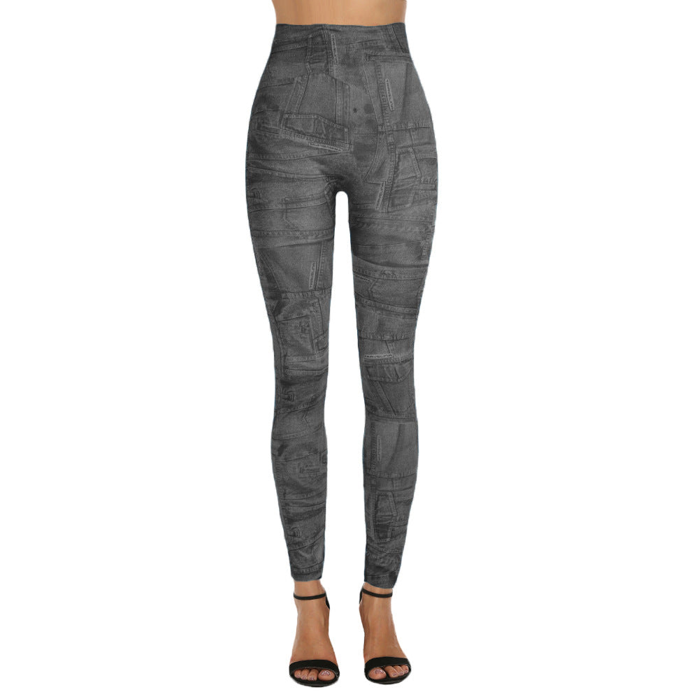 Xs-2xl imitation denim leggings for women -  &  bestseller - printed cropped pants - hot-selling cross-border women's apparel