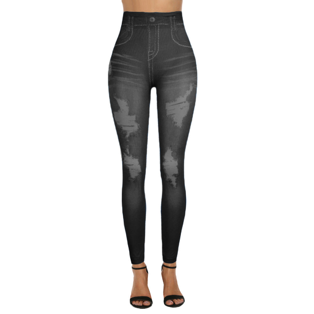 Xs-2xl imitation denim leggings for women -  &  bestseller - printed cropped pants - hot-selling cross-border women's apparel