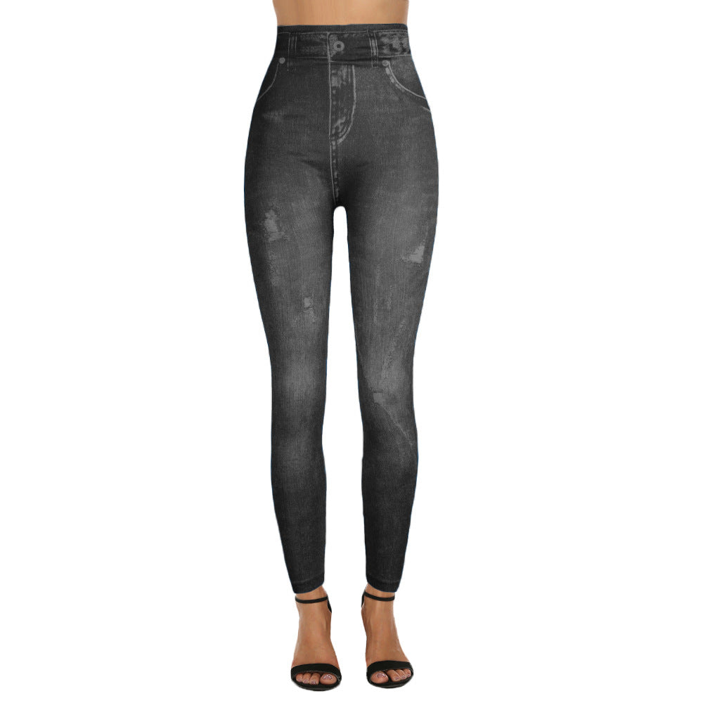 Xs-2xl imitation denim leggings for women -  &  bestseller - printed cropped pants - hot-selling cross-border women's apparel