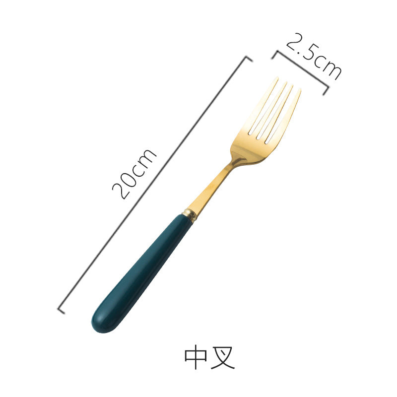 scandinavian ceramic handle fork coffee spoon stainless steel tableware mooncake knife and fork dark green steak knife and fork spoon
