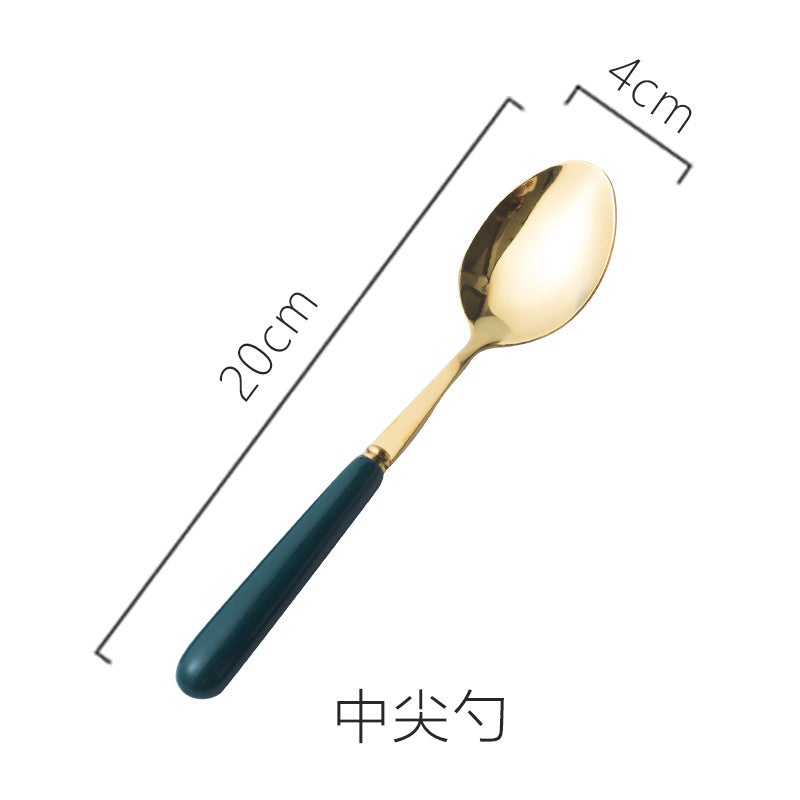scandinavian ceramic handle fork coffee spoon stainless steel tableware mooncake knife and fork dark green steak knife and fork spoon